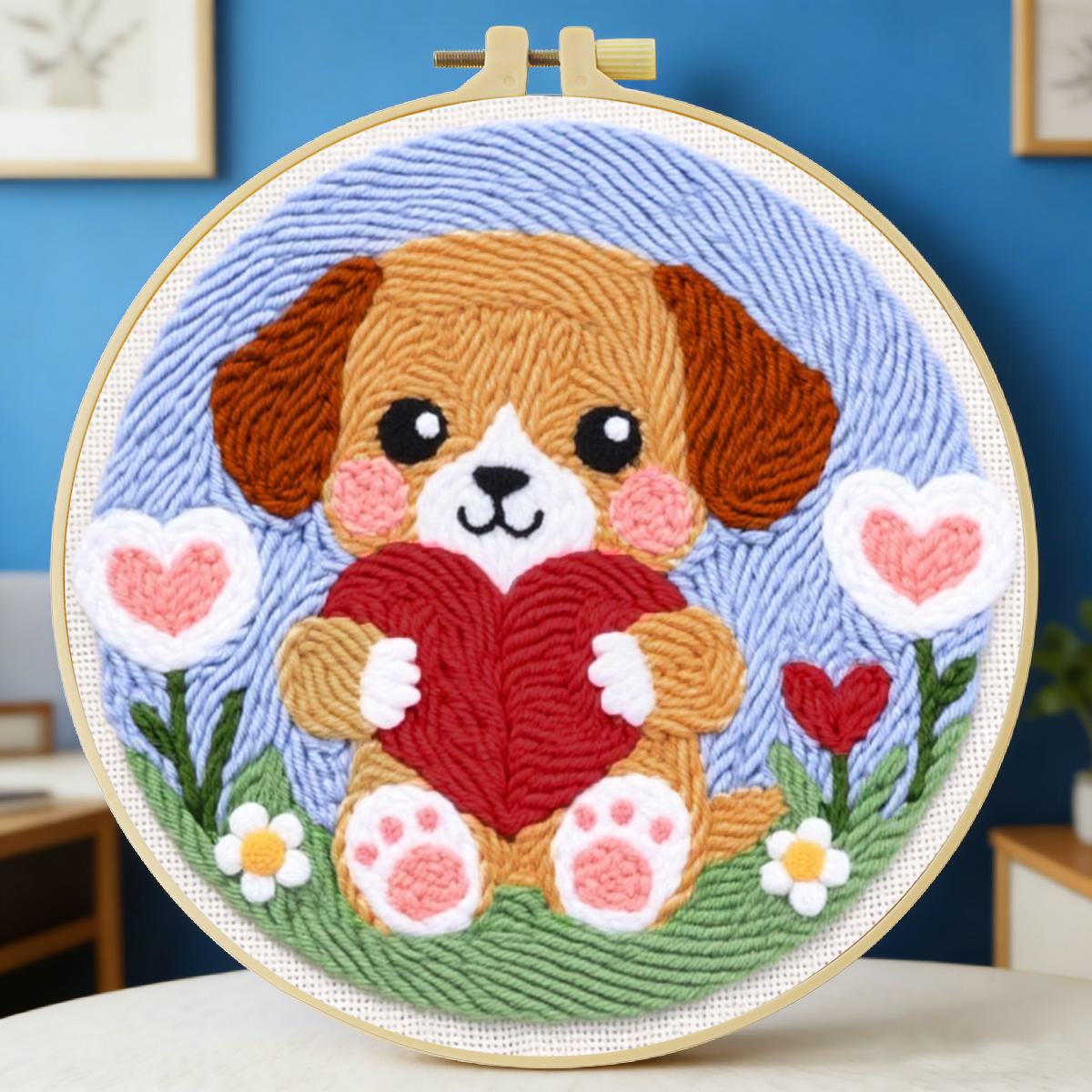 Is Sewing Textile Art - 20x20cm/7,87 Zoll Hunde-Punch-Needle-Stickset – DIY-Handarbeitsgeschenk für