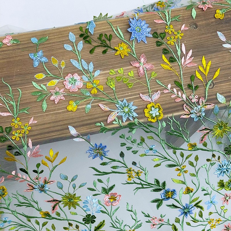 Textile And Sewing Supply - 90x130cm Blumenranken-Bestickter Tüll-Spitzenstoff Netzspitze DIY Prinzessinnenkleid